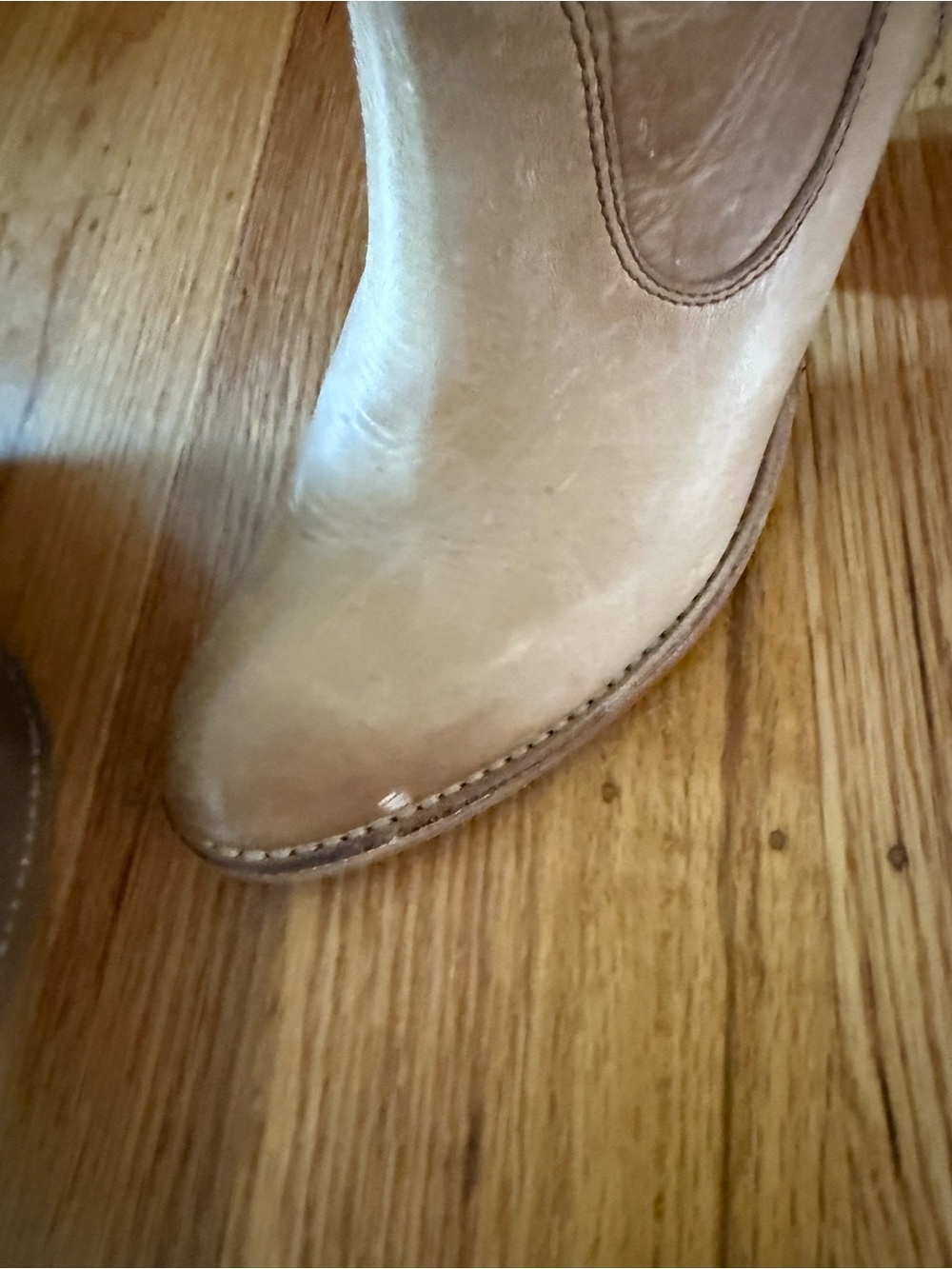 FRYE Tan Leather Mid-Calf Western-Style Heeled Boots - Picture 4 of 4